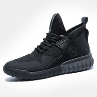 Haut Ton 皓顿 男士休闲舒适飞织拼接系带运动鞋子  9374YD011  黑色 40码