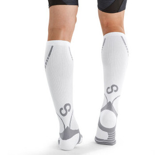 奔酷 BRACOO SP33M运动压缩袜男女骑行马拉松跑步长筒袜机能护小腿袜 一双装 灰白色 L码