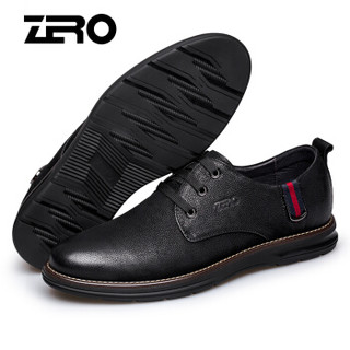 ZERO 男士头层牛皮舒适耐磨系带户外休闲鞋 H83385 黑色 39