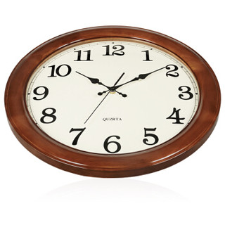 Hense 汉时 实木挂钟时尚大气壁钟创意客厅时钟简约挂表现代家用石英钟表HW25棕色16英寸