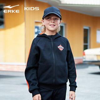 鸿星尔克（ERKE）童装儿童运动服男童开衫带帽卫衣63218314057正黑165码