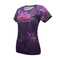 TECTOP 探拓 速干衣 男女印花迷彩运动T恤 防刮耐磨打底衫 TS80528 女款紫红叶子 XL