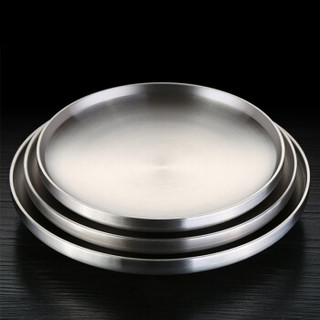 寄居蟹304不锈钢盘子圆盘双层餐盘子菜盘家用碟子圆形欧式平盘19cm