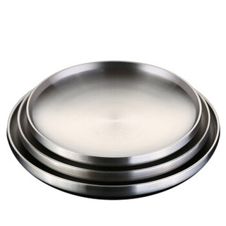寄居蟹304不锈钢盘子圆盘双层餐盘子菜盘家用碟子圆形欧式平盘19cm
