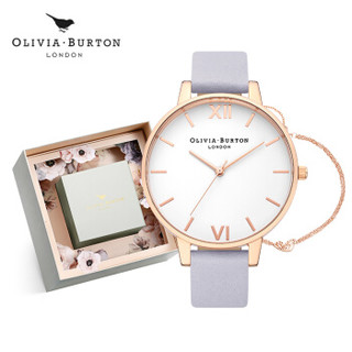 OliviaBurton手表女圆形皮带石英表蝴蝶手链套装OB16BDW16+OBJ16EBB02