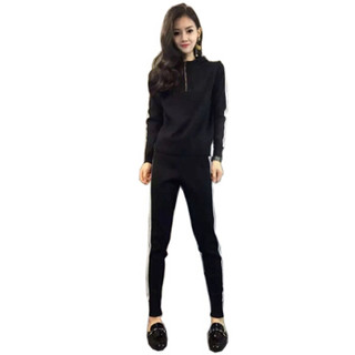 BANDALY 2019春夏季新款女装新品短外套女休闲运动服套装两件套时尚潮 zx1CF25-9206 黑色 XL