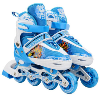 铠甲勇士轮滑鞋儿童男女可调节溜冰鞋滑冰鞋旱冰鞋直排轮八轮全闪 KJ-336 S码 蓝色