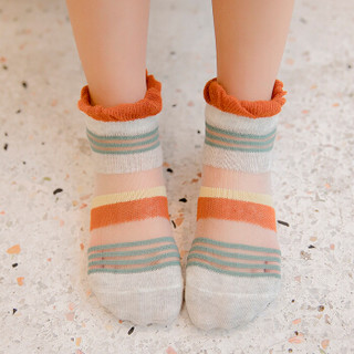 馨颂 儿童袜子夏季薄款透明纱玻璃丝女童袜子五双装套装 T017F1 清新条纹 16-18(M)(5-8岁)