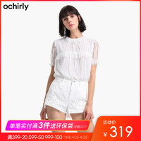 ochirly 欧时力 1GY2012240 春夏装花边领拼接荷叶边短袖衬衫女 *3件