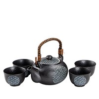 日本进口美浓烧手工家用复古陶瓷天目釉工艺茶具 连涛系列一壶四杯功夫茶道茶具5件套装