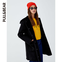 PULL&BEAR; 秋冬2018新款女士黑色仿皮羊羔毛连帽外套 09752307