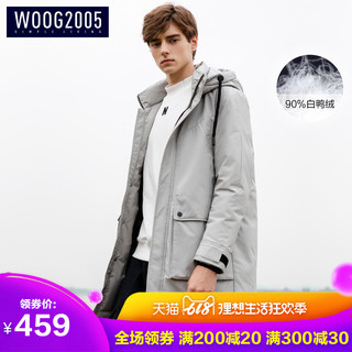 WOOG2005中长款连帽男士羽绒服2018冬季新款潮流带帽加厚冬天外套