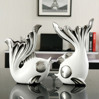 移动专享：Hoatai Ceramic  亲嘴鱼陶瓷花瓶摆件一对装