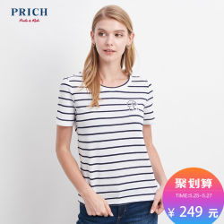 PRICH2018夏季新款女士时尚条纹圆领休闲短袖T恤 PRLW86602N *3件