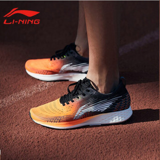 LI-NING 李宁 ARBP037 竞速慢跑鞋运动鞋 (荧光耀橙/标准黑/标准白、42)