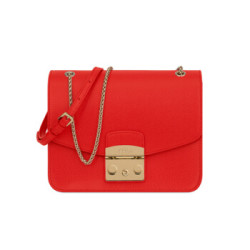 FURLA 芙拉 SS19 MAIN 女士 橘红色 牛皮革 METROPOLIS系列 S号 斜挎单肩包链条包小方包1012391