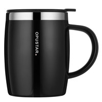 OPUSTAR 简约办公杯男女士大容量不锈钢马克杯桌面咖啡杯子 420ml陨石黑