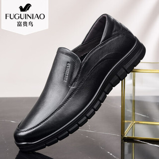 富贵鸟（FUGUINIAO）男士头层牛皮鞋商务休闲时尚舒适套脚S903506 黑色 44