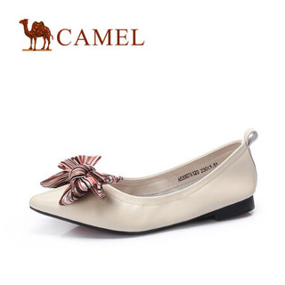 骆驼（CAMEL） 女士 复古轻熟浅口蝴蝶结尖头单鞋 A830076120 米白 37