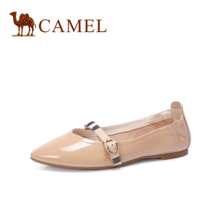 骆驼（CAMEL） 女士 温柔少女格纹金属扣饰带单鞋 A91893634 杏/花 35