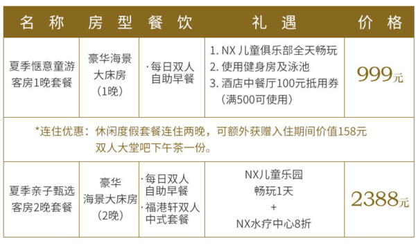 畅玩儿童俱乐部！厦门香格里拉大酒店1-2晚套餐（2晚含双人中式套餐）