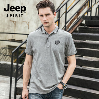 吉普 JEEP T恤男短袖2019夏季翻领修身POLO衫男 短袖FSMS1085 灰色 2XL *3件