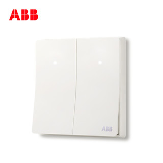ABB 开关插座无框轩致雅典白墙壁86型开关面板二开单控带灯AF182 *2件