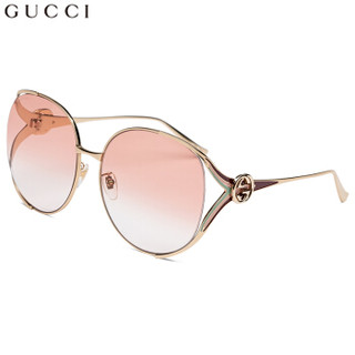 GUCCI 古驰 eyewear 太阳镜女 时尚人型金属镜腿 圆框墨镜 GG0225S-005 金色镜框渐变橙色镜片 63mm