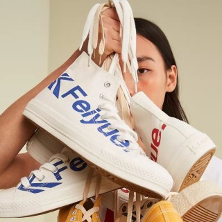 FEIYUE 飞跃 男女高帮帆布鞋情侣款logo小白鞋休闲板鞋 DF/1-2077
