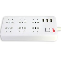 ABB  六位五孔插线板（ 白色） USB3A输出 1.8m