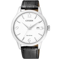 CITIZEN 西铁城 BM7300-09A 男士光动能手表 40mm 白色 黑色 皮革