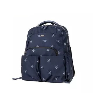 莱夫 双肩包女 星星元素时尚大容量旅行商务背包多口袋帆布书包8410894J深蓝色五角星印花