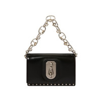 DISSONA 女包宽肩带女包单肩包牛皮斜挎包链条女手提竖款方形小包包  81820175036000 黑色