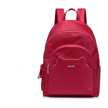 NUCELLE 纽芝兰 双肩包女士韩版旅行背包时尚学院风尼龙布书包 392淘气红
