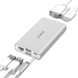 奥睿科 Type-CUSB3.0/千兆网口/hdmi/vga转换器带PD供电-银色