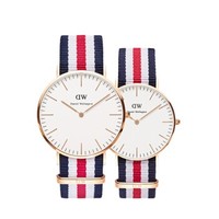 丹尼尔惠灵顿（Daniel Wellington）DW手表情侣对表红白蓝三色尼龙 金边男表+金边女表（2支装）