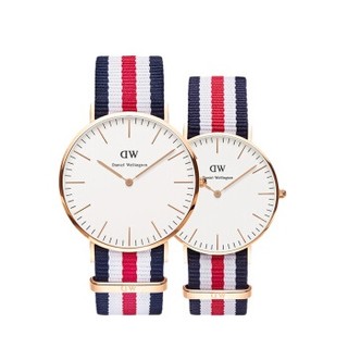 Daniel Wellington DW手表情侣对表红白蓝三色尼龙 金边男表+金边女表（2支装）