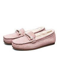 YEARCON 意尔康 女士时尚反绒甜美百搭舒适平跟保暖加绒豆豆鞋女 8572ZK49206W-5537 粉红 37