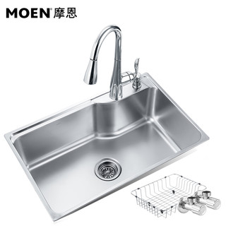 MOEN/摩恩304不锈钢水槽单槽厨房水槽套餐加厚洗碗水洗菜盆 22178