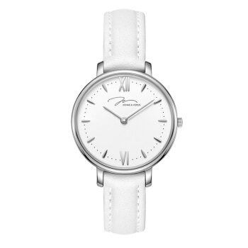 唯路时（JONAS&VERUS）寻光系列女款石英表 小表盘 牛皮带 银色白盘