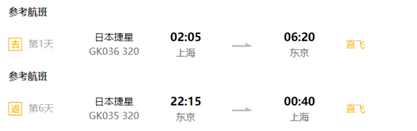 上海/杭州/南京-日本东京/大阪/名古屋6天往返含税机票（全日空/日航/乐桃等航空可选）