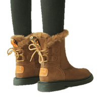 YIYA 毅雅 欧美风时尚潮流小圆头低跟保暖长毛绒内里防滑短筒雪地靴女 813388 卡其色40