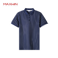 MAXWIN马威夏季新款舒适户外休闲时尚男式条纹短袖POLO衫翻领T恤