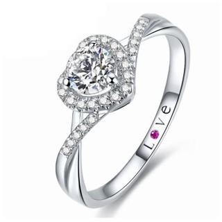 鸣钻国际 白18k金30分钻戒 钻石戒指结婚求婚订婚女戒 情侣钻石对戒女款  共约42分 心爱 F-G/SI