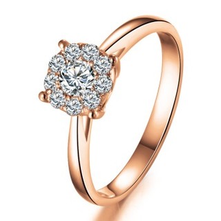 喜钻 玫瑰18K金群镶显钻效果钻石女戒结婚订婚钻戒女钻石戒指女16分 14号