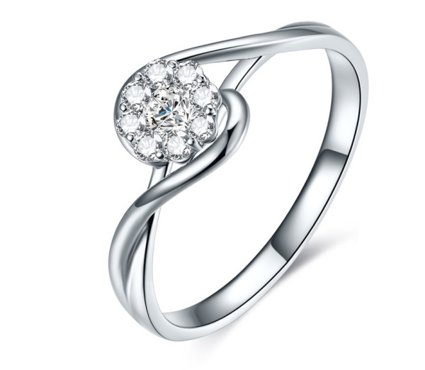 鸣钻国际 pt950铂金钻戒女 共约30分钻戒 白金群镶显钻款钻石戒指女戒