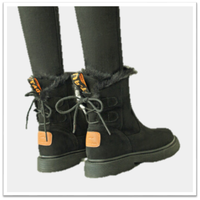 YIYA 毅雅 欧美风时尚潮流小圆头低跟保暖长毛绒内里防滑短筒雪地靴女 813388 黑色 36