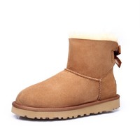 Mubo 牧宝 澳洲专柜同款羊皮毛一体保暖休闲甜美丝带蝴蝶结款雪地靴 GX8055 栗色 36