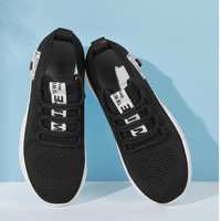 Haut Ton 皓顿 休闲小白鞋女飞织潮流时尚系带运动板NXYD020 黑色 39