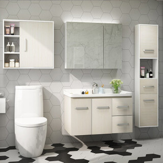 Uniler 联勒 浴室柜合套装 (白色、80cm、实木、浴室柜套装、悬挂式、一体陶瓷盆)